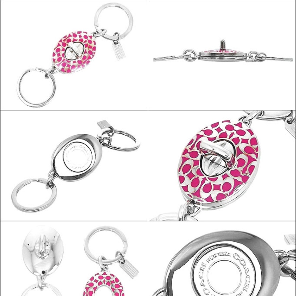 NEW Coach Embossed Pink enamel Key Chain Ring - Picture 2 of 3